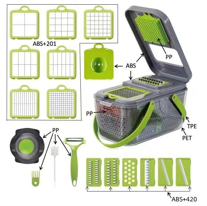 Kitchen Nest Vegetable Chopper with Container Veggie Choppers and Dicers Food Chopper Cutter for Onion Tomato Multi Kitchen Tool with Lemon Squeezer -13 Blades,Grey (Standard 001)