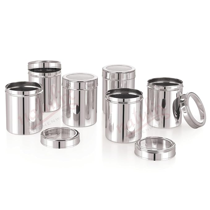 Kitchen Nest 1 Kg Stainless Steel Containers for kitchen with See Through Lid | Kitchen Containers Set | Silver (1250ml - 6pcs) Food Grains Capacity - 1kg Approx