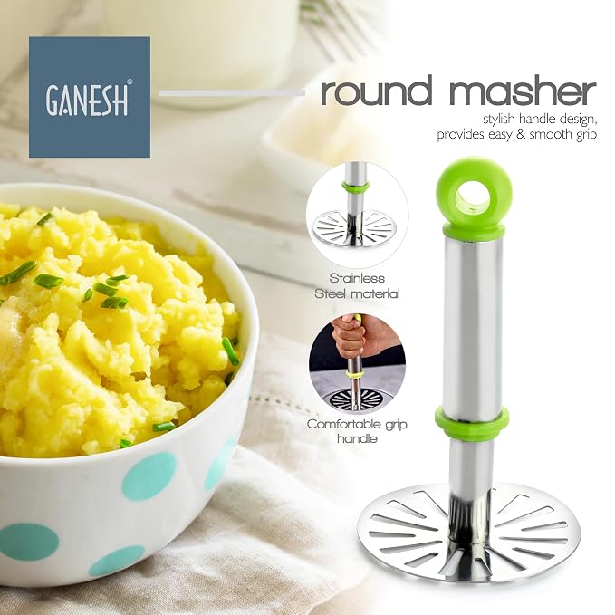 Kitchen Nest Stainless Steel Potato Crusher Vegetable Smasher Pav Bhaji Masher with Handle for Effortless Kitchen Uses (Pack of 1, Assorted)
