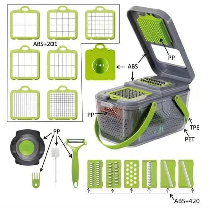Kitchen Nest Vegetable Chopper with Container Veggie Choppers and Dicers Food Chopper Cutter for Onion Tomato Multi Kitchen Tool with Lemon Squeezer -13 Blades,Grey (Standard 001)