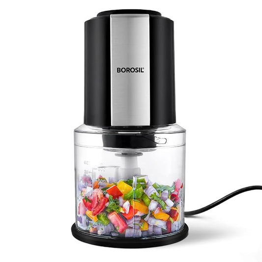 Kitchen Nest Electric Chopper for Kitchen, Twin Blade Technology, 600 ml 'chop-n-store' plastic bowl with lid, Vegetable Chopper, Cutter, Chop, Mince, Dice, Whisk, Blend, Black