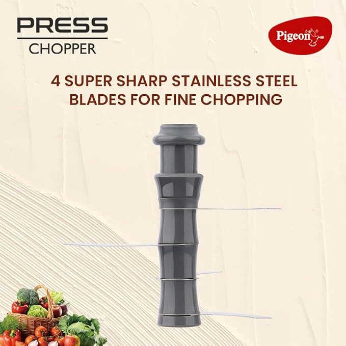 Kitchen Nest Press Chopper 900ml, Manual Hand Press Push Chopper with 3 Blades for Effortless Chopping Vegetables & Fruits, Green