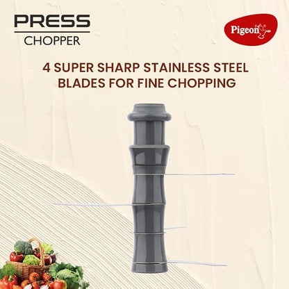 Kitchen Nest Press Chopper 900ml, Manual Hand Press Push Chopper with 3 Blades for Effortless Chopping Vegetables & Fruits, Green