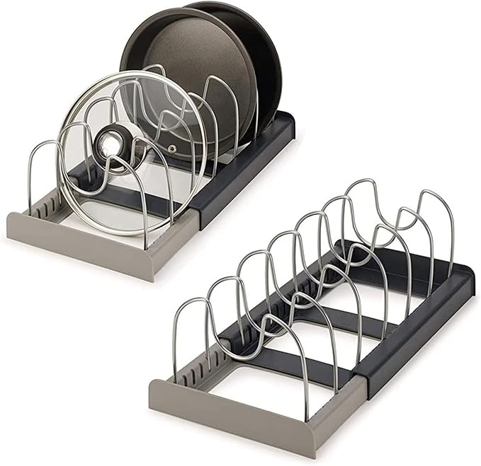 Kitchen Nest Expandable Dish Rack for Kitchen - Steel Pan Pots Lid Holder with 7 Adjustable Compartment Pot Racks Pot Holder Stainless Steel Adjustable Dividers