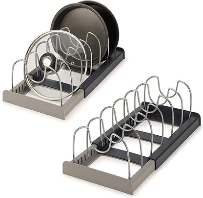 Kitchen Nest Expandable Dish Rack for Kitchen - Steel Pan Pots Lid Holder with 7 Adjustable Compartment Pot Racks Pot Holder Stainless Steel Adjustable Dividers