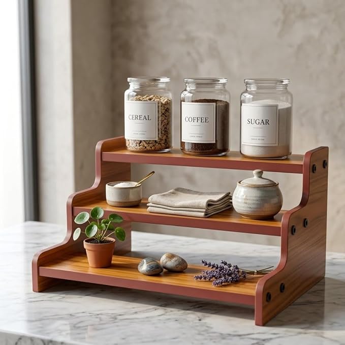 Kitchen Nest 13.8-Inch Wooden 3-Tier Spice Rack Organizer