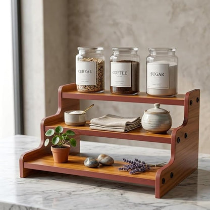 Kitchen Nest 13.8-Inch Wooden 3-Tier Spice Rack Organizer