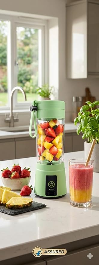 Kitchen Nest Portable Electric Nail Drill Juicer 380ML USB Rechargeable Blender Heavy Duty Juicer, 4 Blades, Mini Handheld Fruit Hand Mixer for Home & Outdoor Use (Light Green)