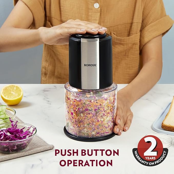 Kitchen Nest Electric Chopper for Kitchen, Twin Blade Technology, 600 ml 'chop-n-store' plastic bowl with lid, Vegetable Chopper, Cutter, Chop, Mince, Dice, Whisk, Blend, Black