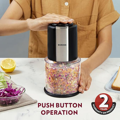 Kitchen Nest Electric Chopper for Kitchen, Twin Blade Technology, 600 ml 'chop-n-store' plastic bowl with lid, Vegetable Chopper, Cutter, Chop, Mince, Dice, Whisk, Blend, Black