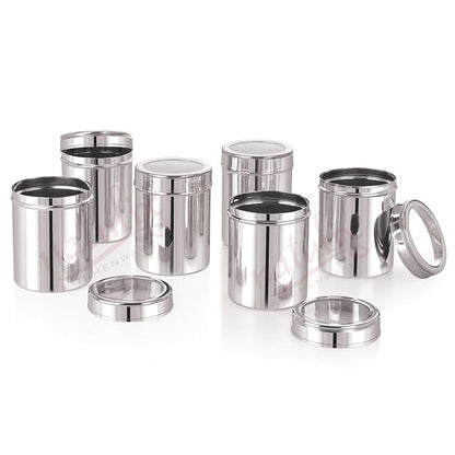 Kitchen Nest 1 Kg Stainless Steel Containers for kitchen with See Through Lid | Kitchen Containers Set | Silver (1250ml - 6pcs) Food Grains Capacity - 1kg Approx