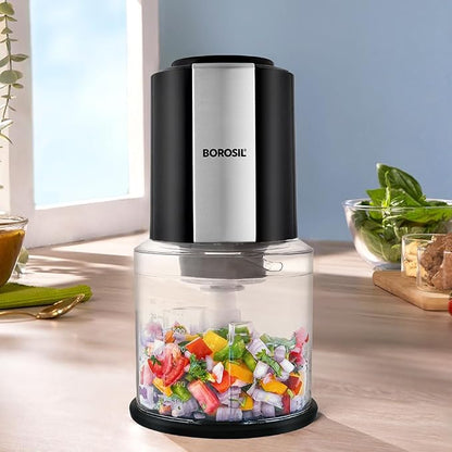 Kitchen Nest Electric Chopper for Kitchen, Twin Blade Technology, 600 ml 'chop-n-store' plastic bowl with lid, Vegetable Chopper, Cutter, Chop, Mince, Dice, Whisk, Blend, Black