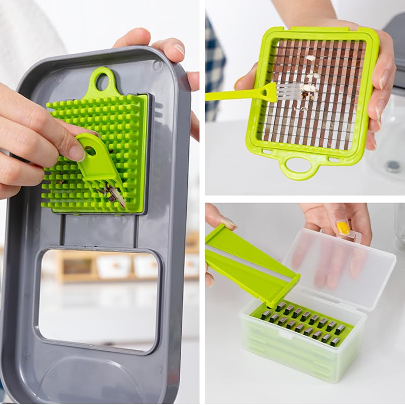 Kitchen Nest Vegetable Chopper with Container Veggie Choppers and Dicers Food Chopper Cutter for Onion Tomato Multi Kitchen Tool with Lemon Squeezer -13 Blades,Grey (Standard 001)