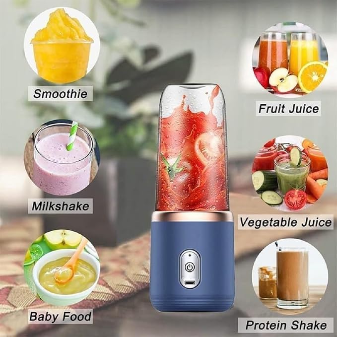 Kitchen Nest Portable Blender Electric Juicer USB Rechargeable Fruit Mixers Mini Personal Smoothie Maker 6 Blades 3 Gears Ideal for smoothies, protein shakes, fresh juices, sauces -1500mAh Battery (BLUE-N)