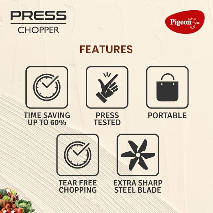Kitchen Nest Press Chopper 900ml, Manual Hand Press Push Chopper with 3 Blades for Effortless Chopping Vegetables & Fruits, Green