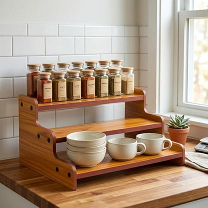 Kitchen Nest 13.8-Inch Wooden 3-Tier Spice Rack Organizer