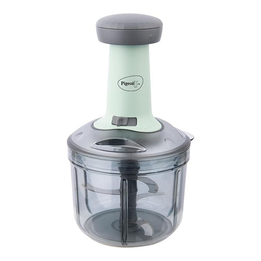 Kitchen Nest Press Chopper 900ml, Manual Hand Press Push Chopper with 3 Blades for Effortless Chopping Vegetables & Fruits, Green