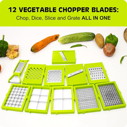 Kitchen Nest 12 in 1 Multipurpose Chopper, Fruits & Vegetable Cutters, Grater Peeler Chipser, Unbreakable Food Grade Body, Easy Push to Clean Button Slicer Dicer, Chopper for Kitchen