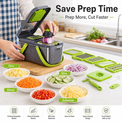 Kitchen Nest Vegetable Chopper with Container Veggie Choppers and Dicers Food Chopper Cutter for Onion Tomato Multi Kitchen Tool with Lemon Squeezer -13 Blades,Grey (Standard 001)