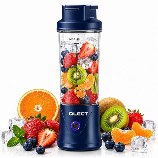 Kitchen Nest Portable Juicer Blender 400ML, 22 Stainless Steel Blades, 3000mAh Battery, 7.4V Motor, USB Type-C Rechargeable Smoothie Maker for Fruits, Protein Shakes & Travel(Blue/Black)
