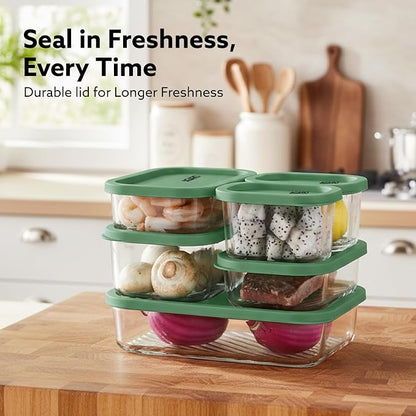 Kitchen Nest Glass Container 6 Pcs Set, Fridge Stackable Storage Organizer, 310ml x2, 520ml x2, 750ml, 1200ml, Microwave Safe, BPA Free Kitchen Boxes, Store Cooked Food, Fruits, Snacks