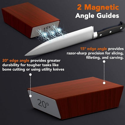Kitchen Nest Rolling Knife Sharpener, Knife Sharpening with Diamonds Made Easy, Knife Sharpeners Kit with 15 & 20 Degree Magnetic Angle, Kitchen Gadgets Birthday Gifts for Men Dad Husband Fathers