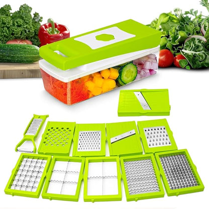 Kitchen Nest 12 in 1 Multipurpose Chopper, Fruits & Vegetable Cutters, Grater Peeler Chipser, Unbreakable Food Grade Body, Easy Push to Clean Button Slicer Dicer, Chopper for Kitchen