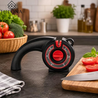 Kitchen Nest 6-in-1 Knife Sharpener for Kitchen Knives & Scissors | Manual Multi-Stage Knife Sharpening Tool with Coarse, Medium & Fine Grinding | Ergonomic Handle & Anti-Slip Base