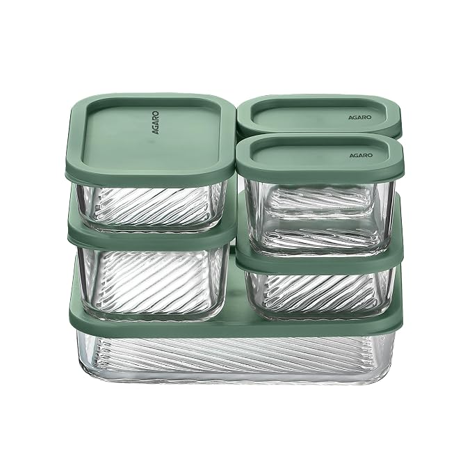 Kitchen Nest Glass Container 6 Pcs Set, Fridge Stackable Storage Organizer, 310ml x2, 520ml x2, 750ml, 1200ml, Microwave Safe, BPA Free Kitchen Boxes, Store Cooked Food, Fruits, Snacks