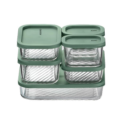 Kitchen Nest Glass Container 6 Pcs Set, Fridge Stackable Storage Organizer, 310ml x2, 520ml x2, 750ml, 1200ml, Microwave Safe, BPA Free Kitchen Boxes, Store Cooked Food, Fruits, Snacks