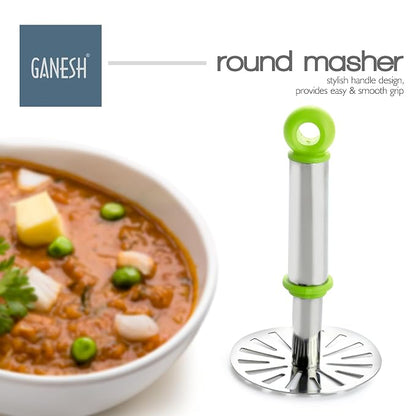 Kitchen Nest Stainless Steel Potato Crusher Vegetable Smasher Pav Bhaji Masher with Handle for Effortless Kitchen Uses (Pack of 1, Assorted)