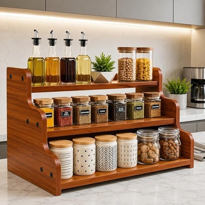 Kitchen Nest 13.8-Inch Wooden 3-Tier Spice Rack Organizer