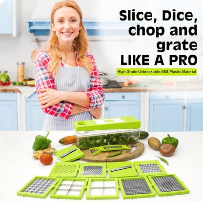 Kitchen Nest 12 in 1 Multipurpose Chopper, Fruits & Vegetable Cutters, Grater Peeler Chipser, Unbreakable Food Grade Body, Easy Push to Clean Button Slicer Dicer, Chopper for Kitchen