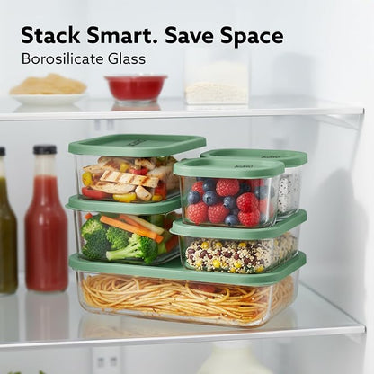 Kitchen Nest Glass Container 6 Pcs Set, Fridge Stackable Storage Organizer, 310ml x2, 520ml x2, 750ml, 1200ml, Microwave Safe, BPA Free Kitchen Boxes, Store Cooked Food, Fruits, Snacks