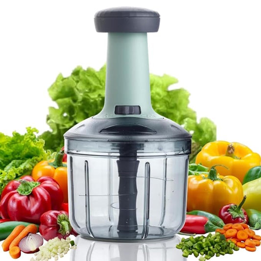Kitchen Nest Chopper for Kitchen Use, 900ml Push Chopper with 5 Blades, Vegetable Cutter Kitchen Accessories Items for Home Cutting Vegetables, Onion, Ginger, Garlic, Salad, Tomato, Potato (Pista)