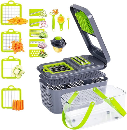Kitchen Nest Vegetable Chopper with Container Veggie Choppers and Dicers Food Chopper Cutter for Onion Tomato Multi Kitchen Tool with Lemon Squeezer -13 Blades,Grey (Standard 001)
