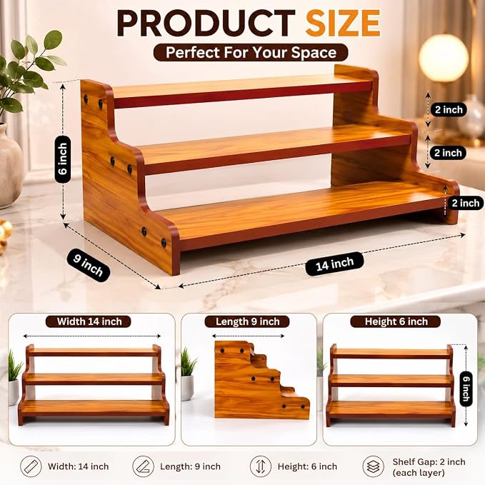 Kitchen Nest 13.8-Inch Wooden 3-Tier Spice Rack Organizer