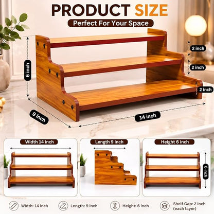 Kitchen Nest 13.8-Inch Wooden 3-Tier Spice Rack Organizer