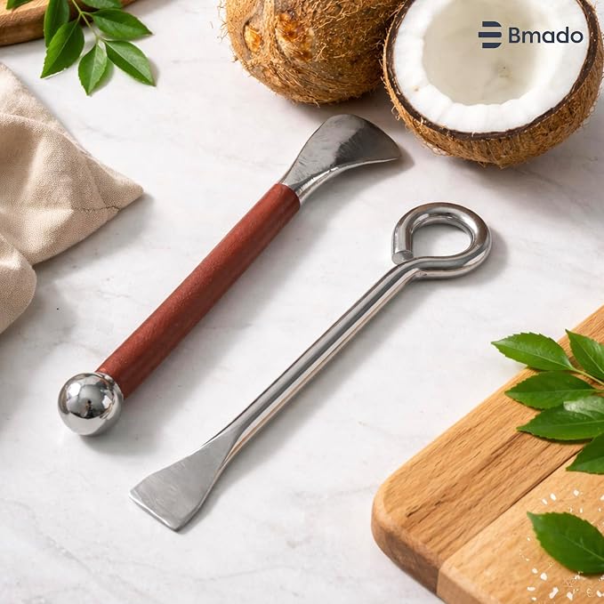 Kitchen Nest Pure Premium Stainless Steel Coconut Breaker & Slicer Combo | Heavy-Duty Coconut Cracker Stick for Easy Splitting & Cutting | Durable, Rust-Resistant Kitchen Tool