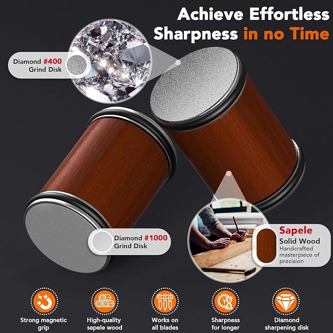 Kitchen Nest Rolling Knife Sharpener, Knife Sharpening with Diamonds Made Easy, Knife Sharpeners Kit with 15 & 20 Degree Magnetic Angle, Kitchen Gadgets Birthday Gifts for Men Dad Husband Fathers
