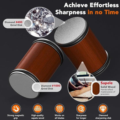 Kitchen Nest Rolling Knife Sharpener, Knife Sharpening with Diamonds Made Easy, Knife Sharpeners Kit with 15 & 20 Degree Magnetic Angle, Kitchen Gadgets Birthday Gifts for Men Dad Husband Fathers