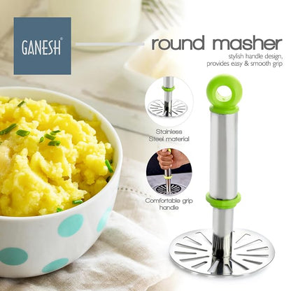 Kitchen Nest Stainless Steel Potato Crusher Vegetable Smasher Pav Bhaji Masher with Handle for Effortless Kitchen Uses (Pack of 1, Assorted)