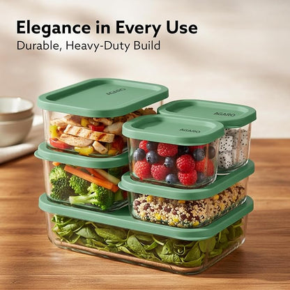 Kitchen Nest Glass Container 6 Pcs Set, Fridge Stackable Storage Organizer, 310ml x2, 520ml x2, 750ml, 1200ml, Microwave Safe, BPA Free Kitchen Boxes, Store Cooked Food, Fruits, Snacks