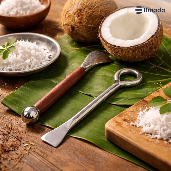 Kitchen Nest Pure Premium Stainless Steel Coconut Breaker & Slicer Combo | Heavy-Duty Coconut Cracker Stick for Easy Splitting & Cutting | Durable, Rust-Resistant Kitchen Tool