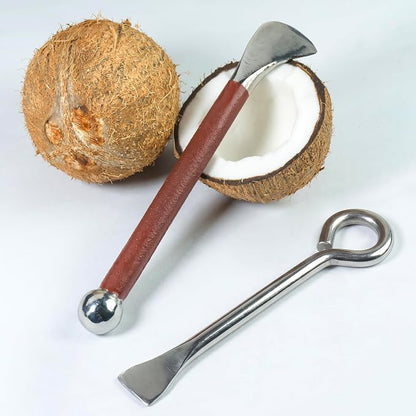 Kitchen Nest Pure Premium Stainless Steel Coconut Breaker & Slicer Combo | Heavy-Duty Coconut Cracker Stick for Easy Splitting & Cutting | Durable, Rust-Resistant Kitchen Tool