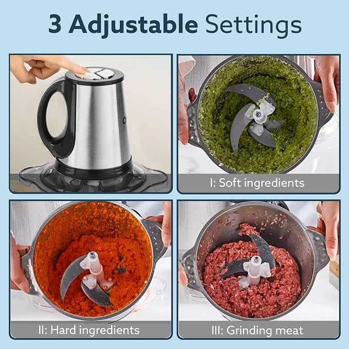 Kitchen Nest Vegetable & Meat Chopper for Kitchen, Garlic Peeler, Egg Whisker, 2L Bowl, 400W Motor, 3 Speed Settings, Meat Grinder, Vegetable Mixer, Stainless Steel Body, Onion, Garlic, Fruits.