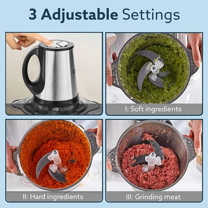 Kitchen Nest Vegetable & Meat Chopper for Kitchen, Garlic Peeler, Egg Whisker, 2L Bowl, 400W Motor, 3 Speed Settings, Meat Grinder, Vegetable Mixer, Stainless Steel Body, Onion, Garlic, Fruits.
